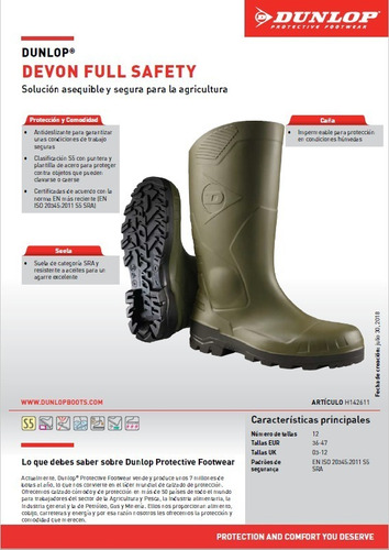Imagen 6 de 6 de Botas De Goma Pvc Dunlop H142611 Devon Verde Alta 36-46