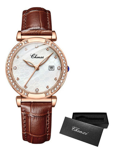 Reloj Impermeable De Cuero Con Diamantes Luminosos Chenxi