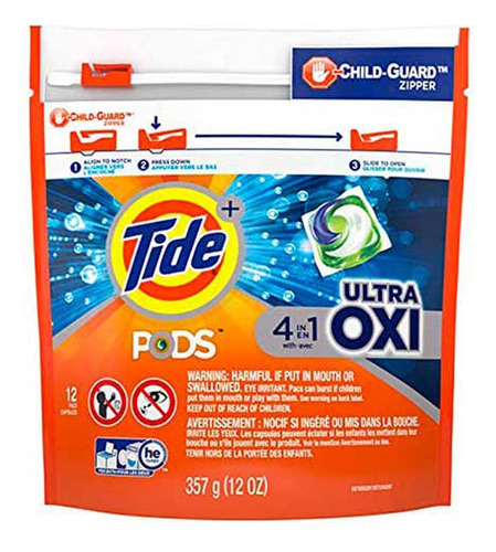Detergente Premium C/ 12 Cápsulas Tide Pods Ultra Oxi 4 En 1