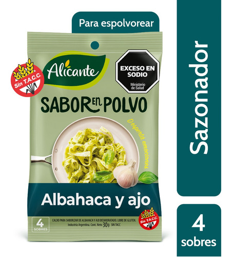 Alicante Sabor En Polvo Albahaca Ajo X 4 Sobres