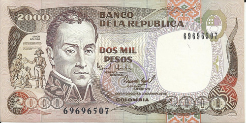 Colombia 2000 Pesos Oro 1 De Noviembre 1994