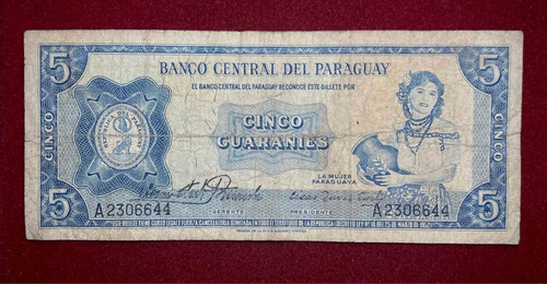 Billete 5 Guaraníes Paraguay 1963 Pick 194 Rivarola Azul
