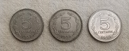 Lote De 3 Monedas Argentinas De 5 Centavos 1957-8-9