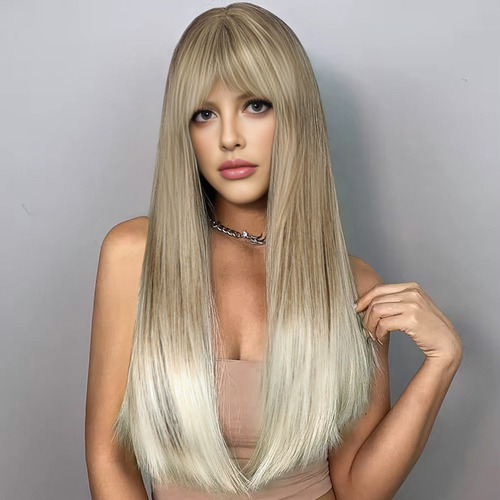 Queentas MZFP15230K Peluca 58cm Para Mujer Recta Rubia Clara Tamaño M
