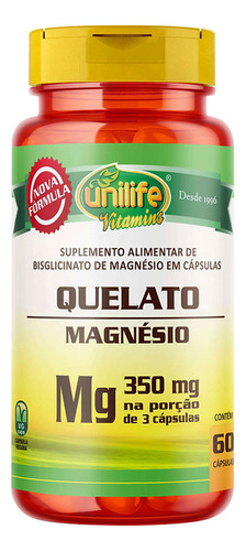 Magnesio Quelato 350mg 60 Capsulas Unilife
