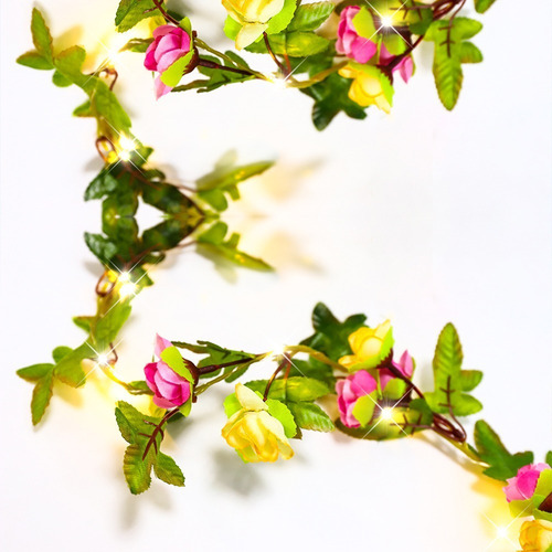 Cadena De Luz Decorativa Led Flor Rosa 2m 20led Batería Rosa