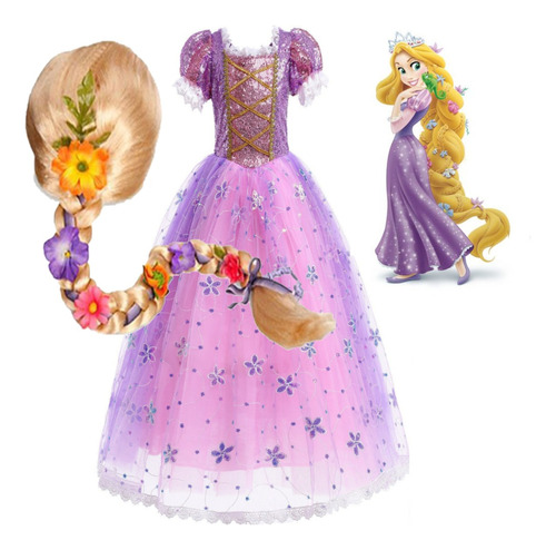 Disfraz Para Fiestas Con Peluca  Vestido De Niña ***princesa Rapunzel*** 
