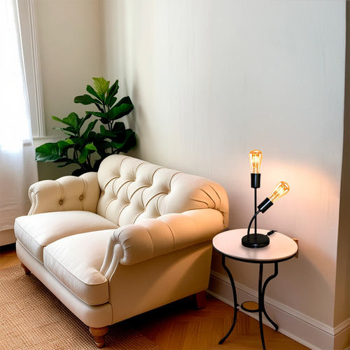Abajur Luminária De Mesa 2 Hastes Design Moderno Sala Quarto Cúpula Preto Com Cobre