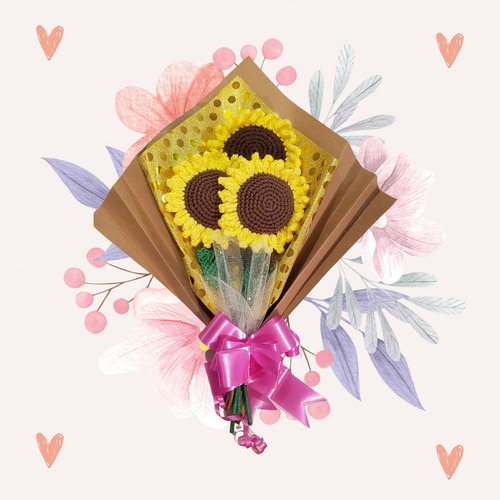 Ramo Especial De 3 Girasoles Tejidos Crochet