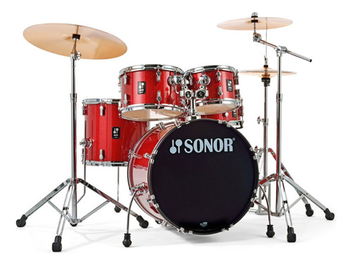 Sonor Aqx Studio Bateria 5 Cuerpos Bombo 20 Fierros Platillo Color Red Moon Sparkle