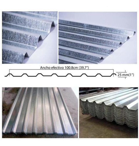 Techo Para Industria Galvanizado, Mxgzr-053, 1x7.32m, Calibr Color Gris
