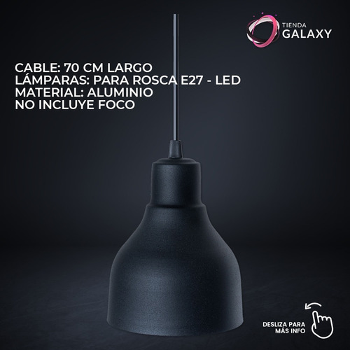 Imagen 3 de 9 de Lampara Colgante Industrial Campana En Aluminio Apto Led