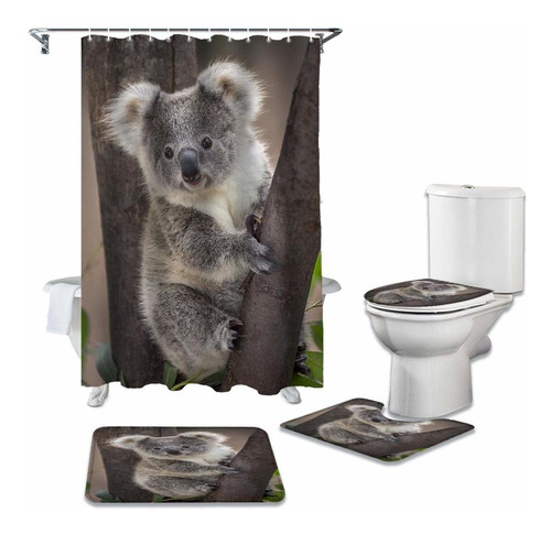 Juego De 4 Cortinas De Ducha Diseño De Oso De Koala  R...