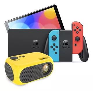 Nintendo Switch Oled 64gb Neon Azul Más Proyector Amarillo