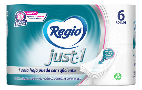 Papel Higiénico Regio Just -1 Centro Ultrasuave 6 Rollos