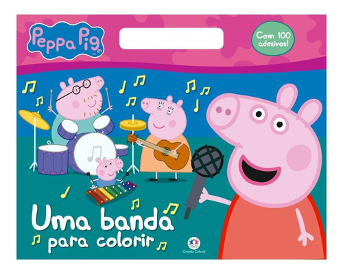 Livro Infantil Com 100 Adesivos Megabloco Com Alça Meu Livrão 28x35 Peppa Pig Uma Banda Para Colorir - Pintar E Desenhar