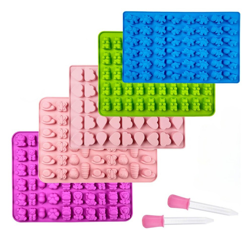 Set De 5 Moldes Para Gomitas Más 2 Goteros Moldes De Silicón