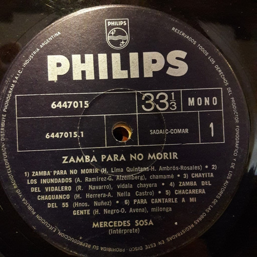 Sin Tapa Disco Mercedes Sosa Zamba Para No Morir F0