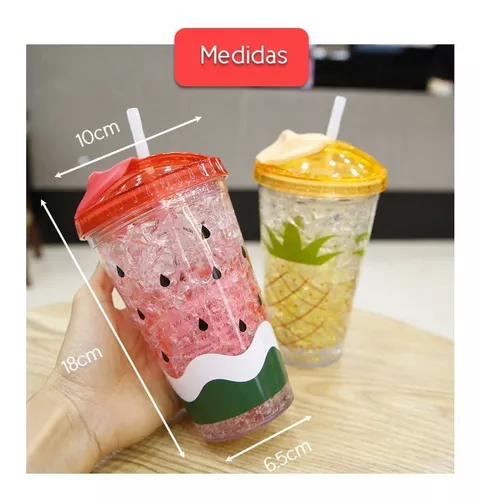 Vaso Termo De 380 Ml Con Popote Diseño Verano Frutas