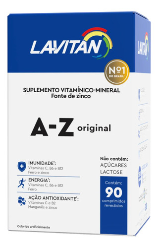 Suplemento em comprimidos Lavitan A-Z original suplemento minerais vitaminas em caixa de 56.7g 90 un