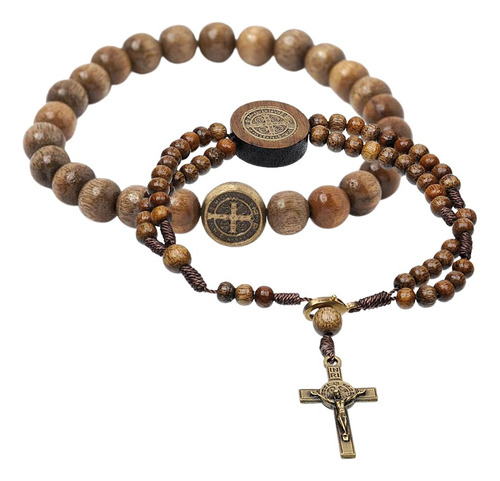 Pulseira E Terço De Pulso Com Medalha De São Bento