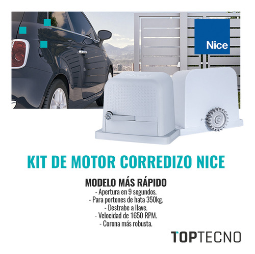 Motor Portón Corredizo Nice Con Wifi 1/4 3m 9 Segundos 350kg Gris 433 Z20