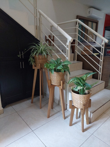 Soporte Maceta Florero Base De Madera Decorativo Set 3 Piez