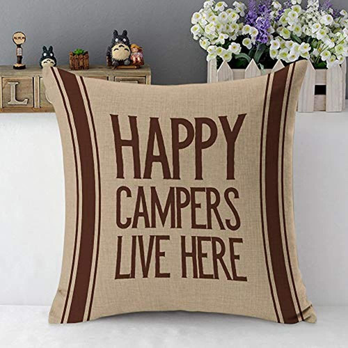 Mugod Happy Campers Live Here Throw Pillow Case Camping Al A