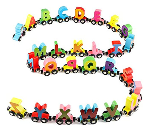 Wondertoys Juego De 27 Piezas De Tren Del Alfabeto De Mader