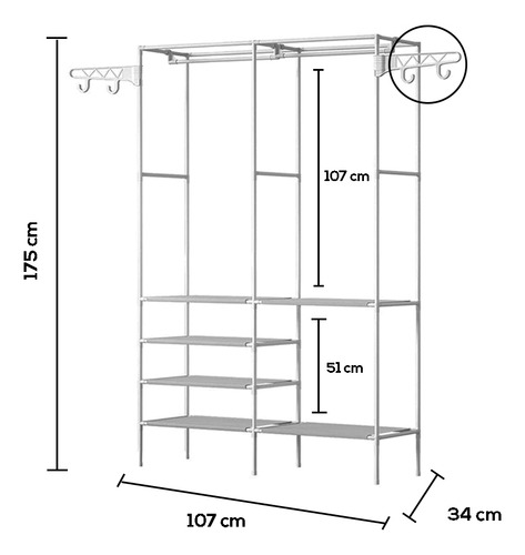 Perchero De Piso Organizador De Ropa Rack Colgador Closet Color Blanco