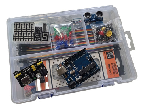 Imagen 1 de 10 de Kit Arduino Basico Principiantes Completo Caja Organizadora