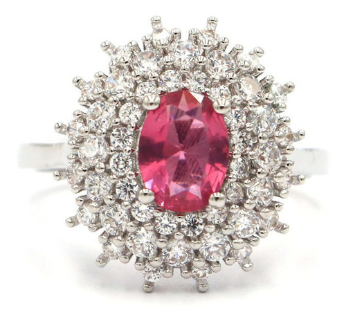 Imagen 2 de 2 de Anillo Mujer Plata Laminada Turmalina Zirconias Talla 7.5