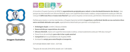 Kit Com 2 Chupetas Supreme Mam 16m+ Azul + Estojo
