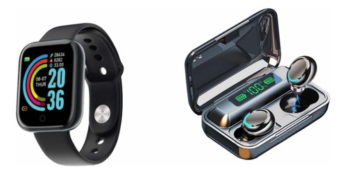 Reloj Smartwatch D20 Negro + Auriculares Inalámbricos F9 