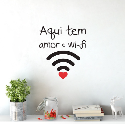Adesivo De Parede E Porta Decorativo Aqui Tem Amor E Wi-fi