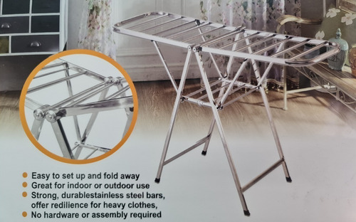 Imagen 8 de 8 de Tendedero De Ropa Plegable De Piso En Acero Inoxidable 100%