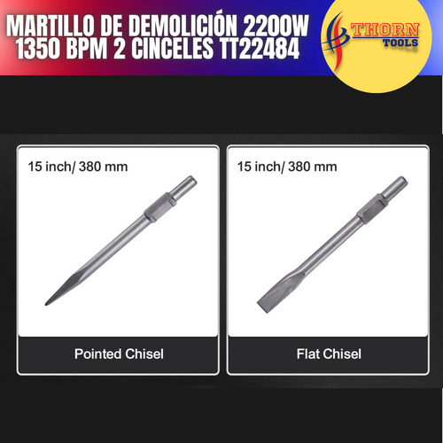 Martillo De Demolición 2200w 1350 Bpm 2 Puntas De Cinceles Color Naranja