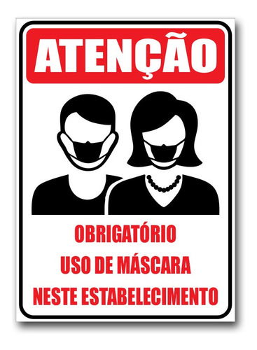 Placa De Aviso Obrigatório Uso De Mascara 18cm X 25cm