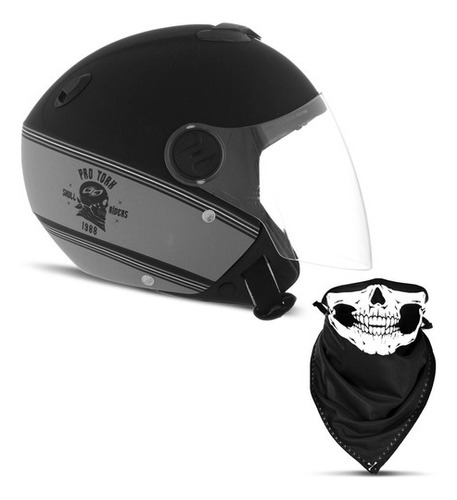 Capacete Aberto Custom Caveira Protork New Atomic Skull Tamanho Do Capacete 56 Cor Preto/prata Fosco