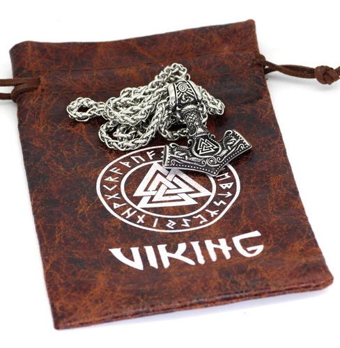 Collar Dije Acero Thor Mjolnir Valknut Runa Vikingo Hombre