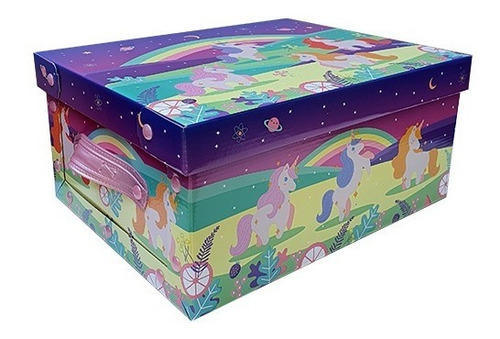 Cajas Baulera Carton Plegables Infantil Unicornio 39x30x18cm