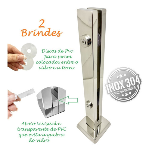 12 Coluna Torre Aço Inox 304 Com 40 Cm 2 Furos Escovado