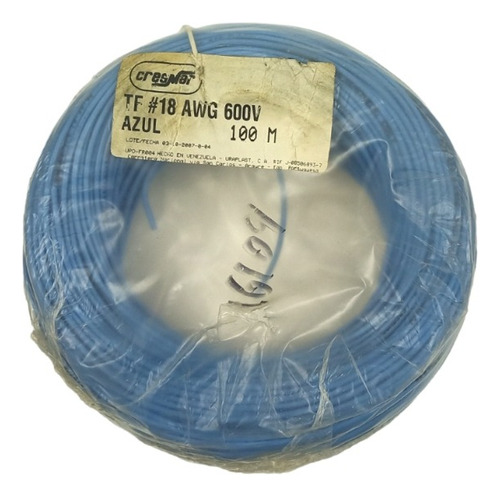 Cable 18 Awg 600v Tipo Tf Cresmar Color Blanco Y Azul