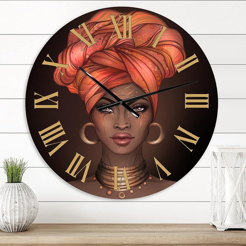 Designq Reloj De Pared Moderno 'mujer Afroamericana Con Turb