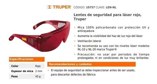 Lentes de seguridad para láser rojo, Truper, Lentes y Goggles, 10757