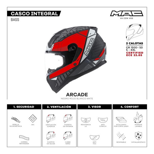 Casco Moto Integral Mac Bass Arcade Visor Simple