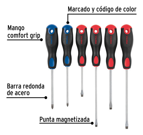 Juego De Desarmadores 6 Pzas Mango Comfort Grip - 20220