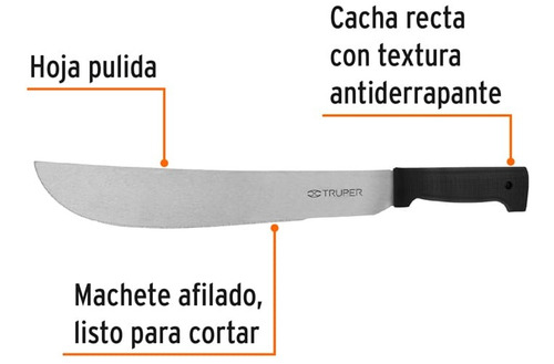 Machete Estándar 16 Cacha Negra Inyectada, Truper. 15864
