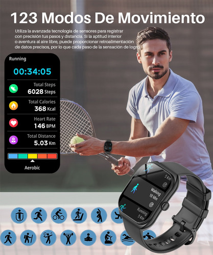 Reloj Inteligente Mujer Hombre Asistente De Voz Smartwatches Pantalla Curva De 2,01 Reloj Inteligente Señora Caballero Deportes Jioye Waier Negro Negro Negro
