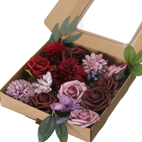 Rosa Artificial  Juego Caja Combinada Flor Escarlata Bonito
